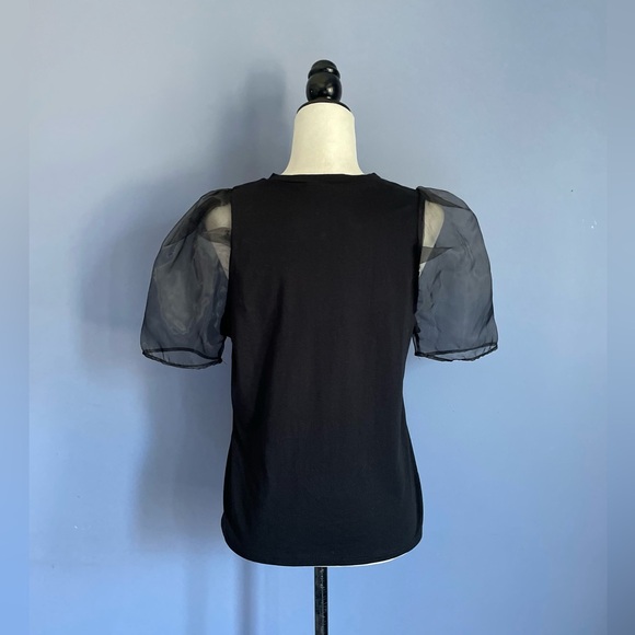 Zara Black Top Organza Puff Sleeve - S - Picture 5 of 6